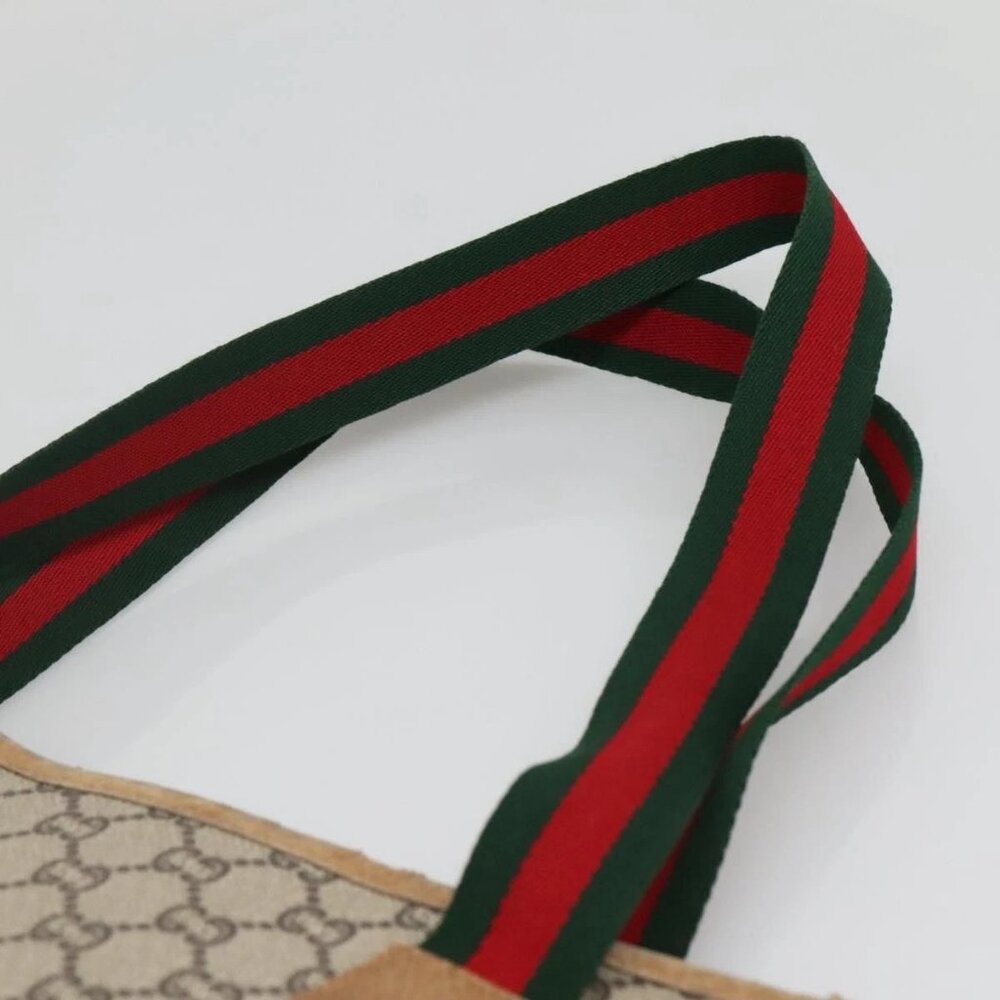 GUCCI GG Plus Supreme Web Sherry Line Tote Bag PVC Beige Gold Auth BA5355 - Picture 13 of 15